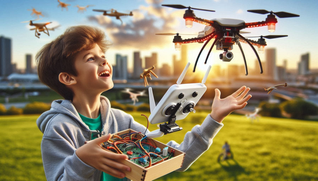 kid excitedly launching a drone