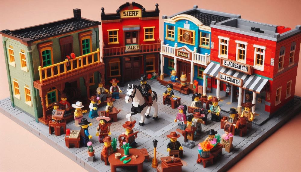 LEGO Western transported builders to the Wild West, with sets featuring cowboys, Native Americans, outlaws, and frontier towns. 