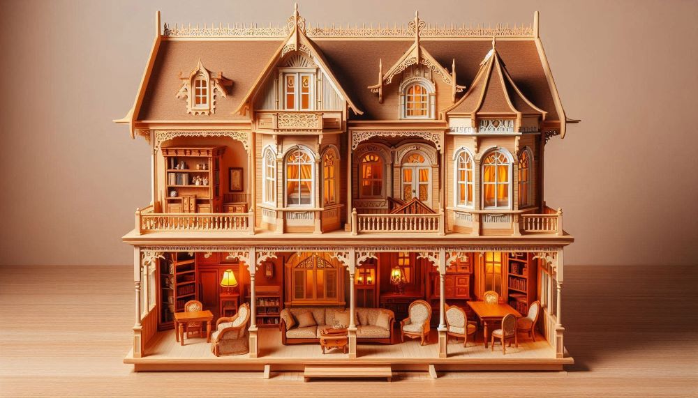 Wooden dollhouses are delightful miniature houses featuring intricately designed rooms and detailed furniture.