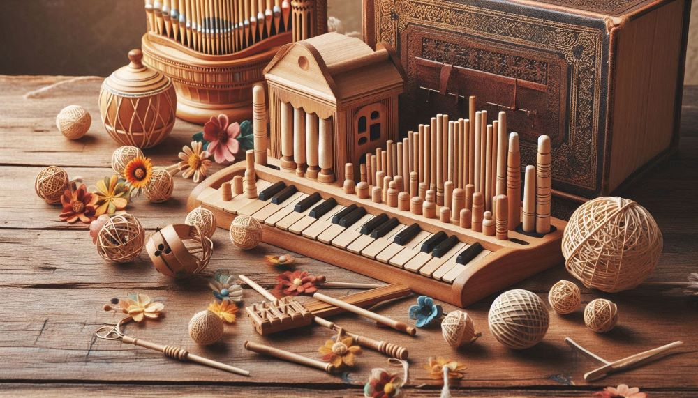 Wooden musical instruments are crafted from high-quality wood, offering a natural and pleasant tactile experience.