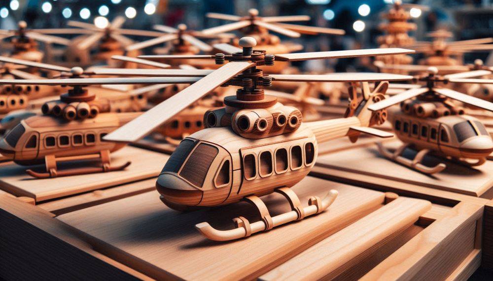 Wooden helicopters are designed to resemble real-life aircraft, often featuring spinning rotors and other realistic details. 