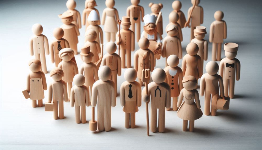 Wooden people figures come in various shapes and sizes, each designed to represent different roles and characters.