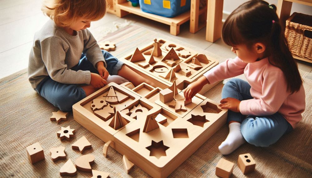 Wooden shape sorters typically consist of boxes or boards with cut-out shapes and corresponding pieces. Each piece is designed to fit into a specific slot, matching the shape of the cut-out.