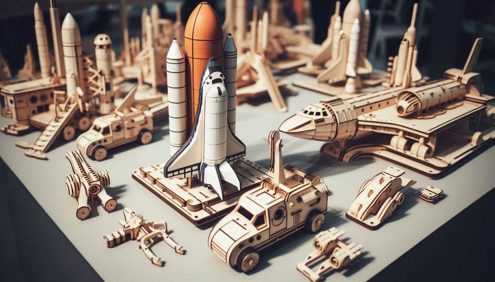 Wooden space shuttles are designed to resemble real-life spacecraft, often featuring detailed components and accessories. 