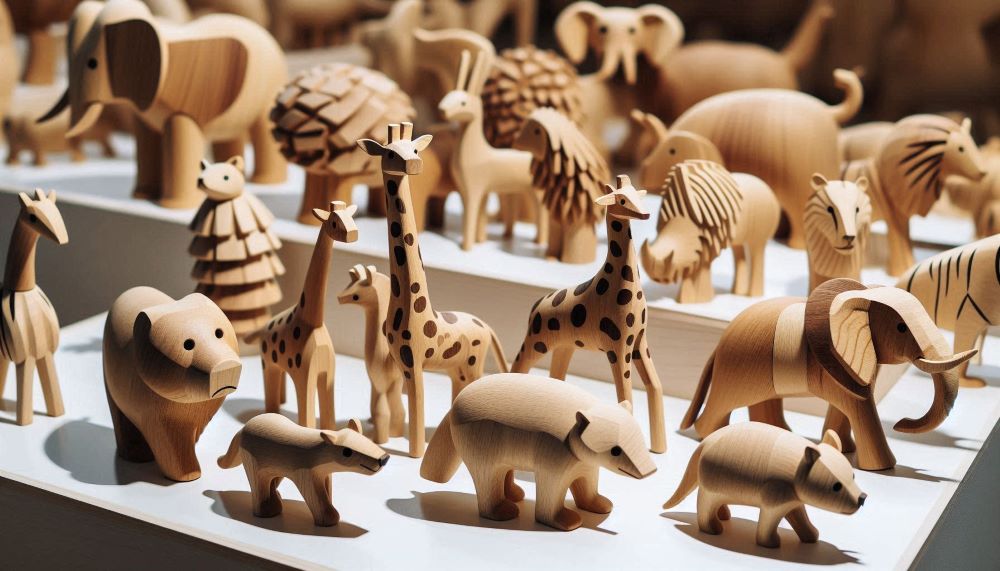 Wooden zoo animals come in various shapes and sizes, each designed to resemble different species found in zoos.