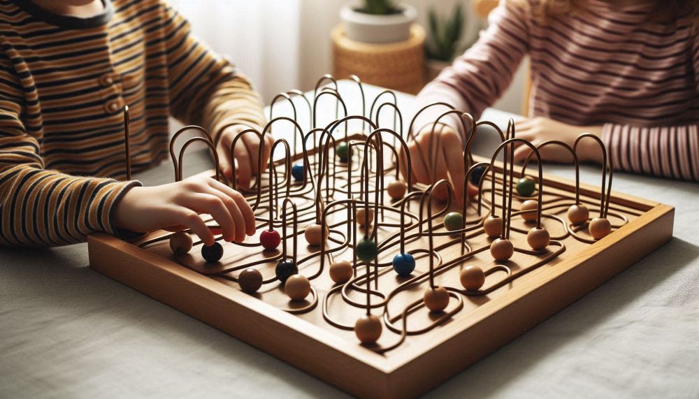 Wooden bead mazes are fun and educational toys that help children develop fine motor skills.